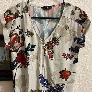 Express Short Sleeve Satin Floral Blouse